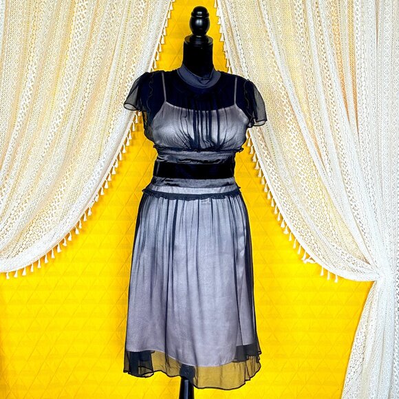 Nelli Dresses & Skirts - Vintage Y2K Dark Coquette 100% Silk Sheer Black & Pink Milkmaid Dress Size M